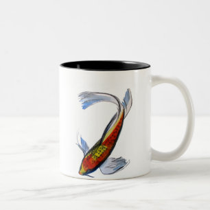 Orange Koi Japanese watercolour carp art Two-Tone Coffee Mug