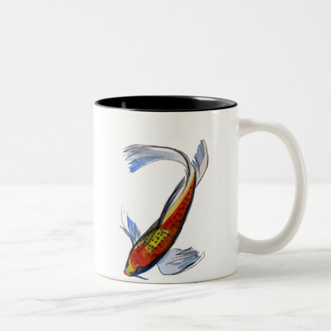 Orange Koi Japanese watercolour carp art Two-Tone Coffee Mug (Right)