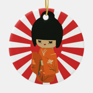 Orange Kokeshi customisable text Pendant Ornament