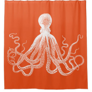 Orange Kraken Octopus Shower Curtain