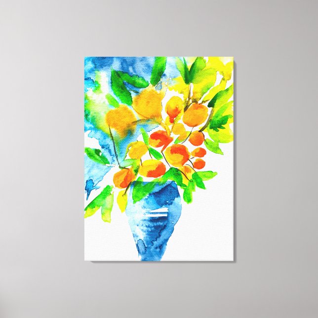 Orange kumquat fruit art watercolor canvas print (Front)