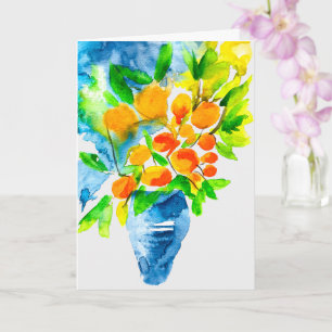 Orange kumquat fruit art watercolor card