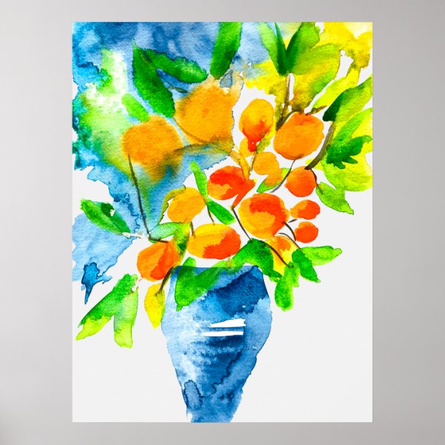 Orange kumquat fruit art watercolor poster (Front)