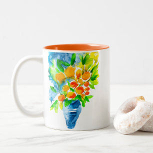 Orange kumquat fruit art watercolor Two-Tone coffee mug