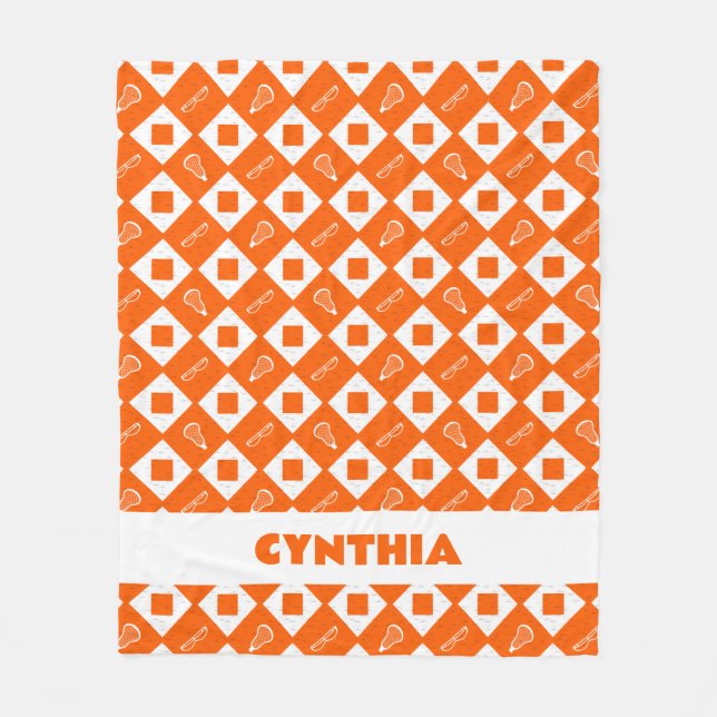 Orange Lacrosse Argyle Pattern Fleece Blanket (Front)