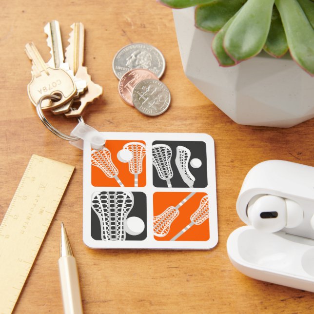 Orange Lacrosse Blocks of Sticks and Balls Key Ring (Desk)