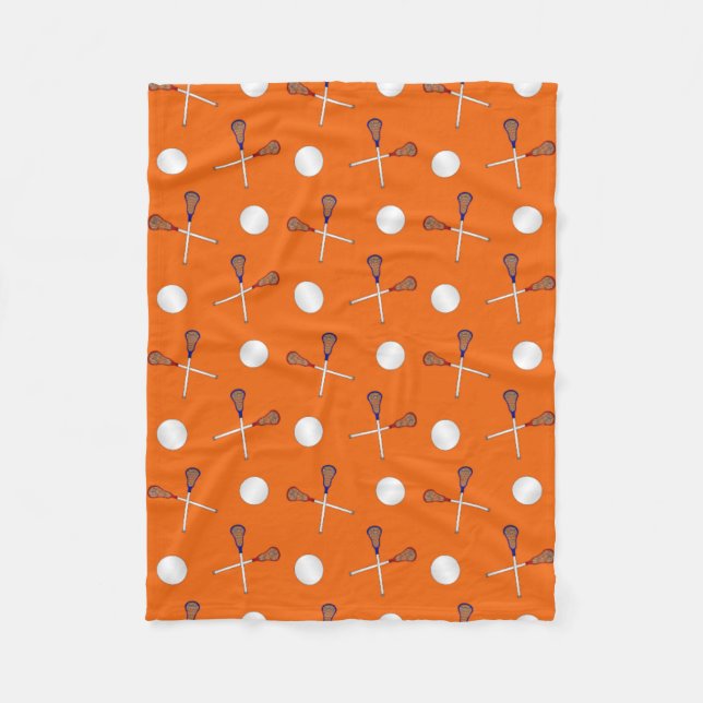 Orange lacrosse pattern fleece blanket (Front)