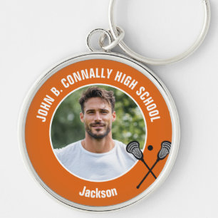 Orange Lacrosse Player Photo High School Key Ring