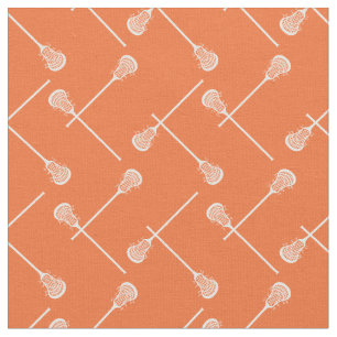 Orange Lacrosse White Sticks Patterned Fabric