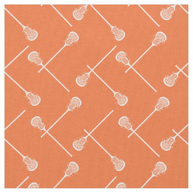 Orange Lacrosse White Sticks Patterned Fabric (Close Up)