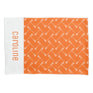 Orange Lacrosse White Sticks Patterned Pillowcase