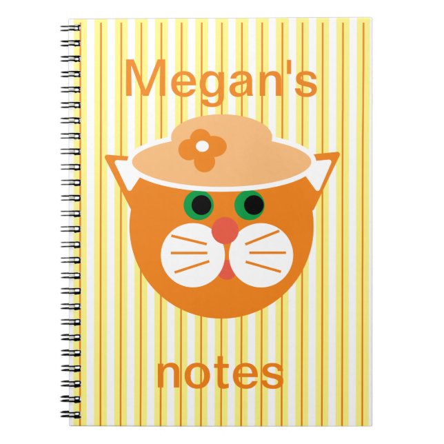 Orange Lady Cat Striped Notebook (Front)
