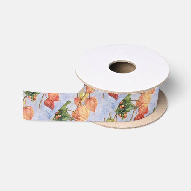 Orange Lantern Flowers Satin Ribbon (Spool)
