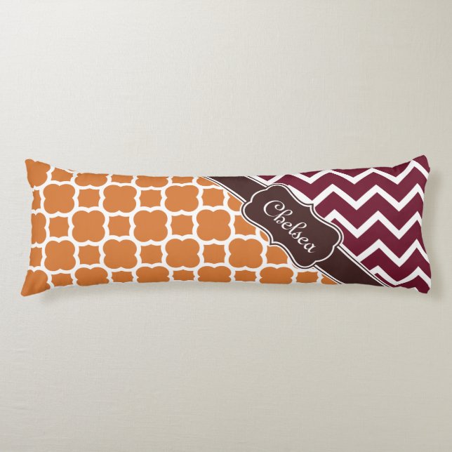 Orange Lattice Maroon Chevron Patterns Brown Name Body Cushion (Front)