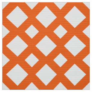 Orange Lattice on White Geometric Fabric