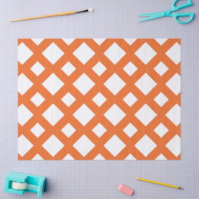 Orange Lattice on White Tissue Paper (Craft)