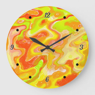 Orange Lava Marble Topographic Texture Abstract Large Clock