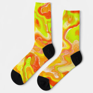 Orange Lava Marble Topographic Texture Abstract Socks
