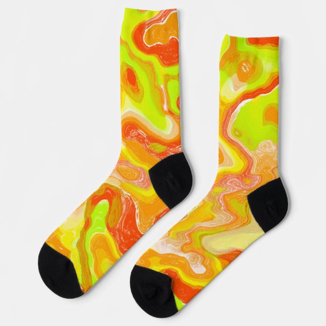 Orange Lava Marble Topographic Texture Abstract Socks (Left)