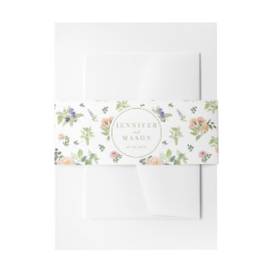 Orange Lavender Floral Spring Summer Wedding Invitation Belly Band