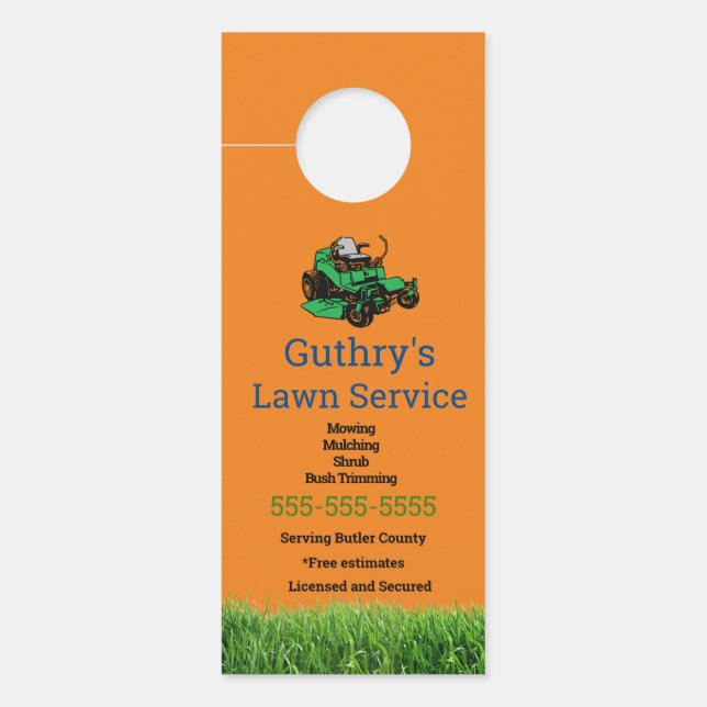 Orange Lawn Service Door Hanger (Front)