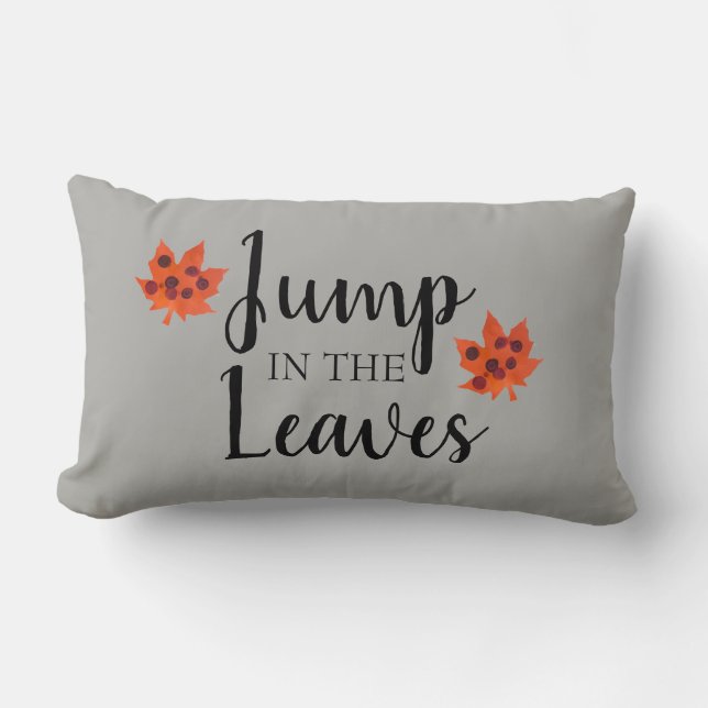Orange Leaf Autumn Jump in the Leaves Throw Pillow (Front)