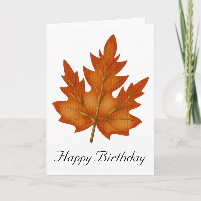 Orange Leaf Fall Season Happy Birthday Card (Front)