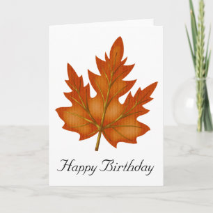 Orange Leaf Fall Season Happy Birthday Card