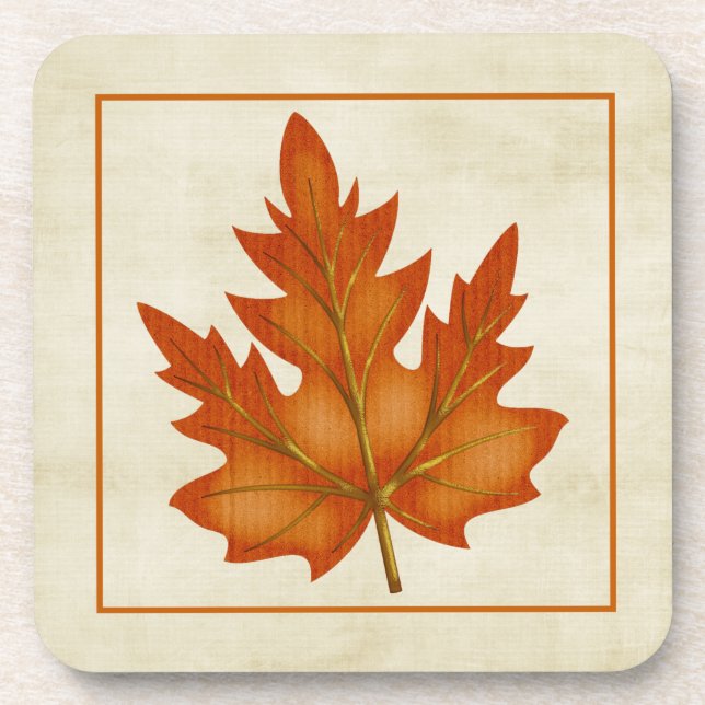 Orange Leaf Fall Season Themed Cork Coaster (Front)