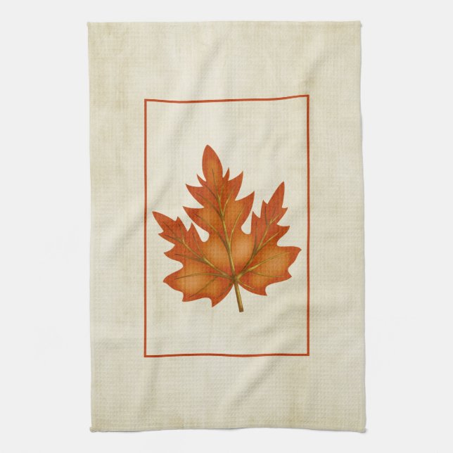 Orange Leaf Fall Season Themed Kitchen Towel (Vertical)