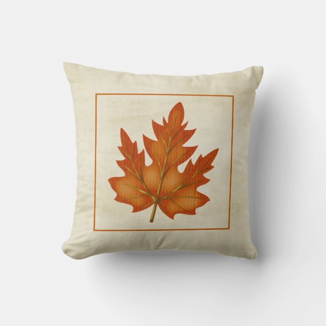Orange Leaf Fall Season Themed Pillow Design 2 (Front)