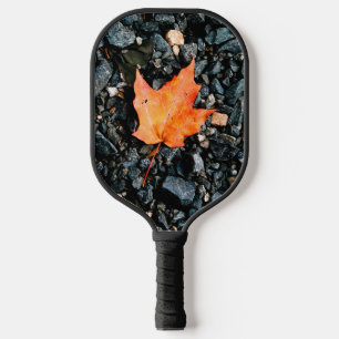 Orange Leaf on Black Rocks  Pickleball Paddle