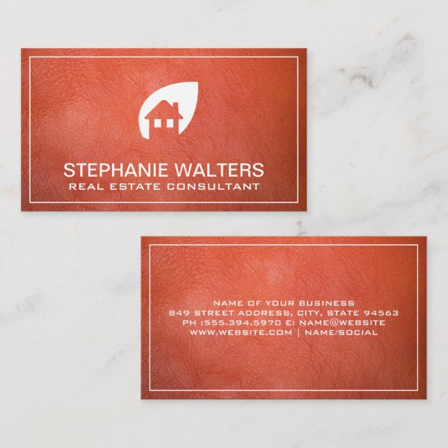 Orange Leather Real Estate | Home Icon Business Card (Front/Back)