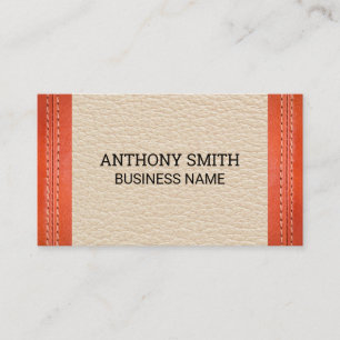 Orange Leather Stitched Leather Background Business Card