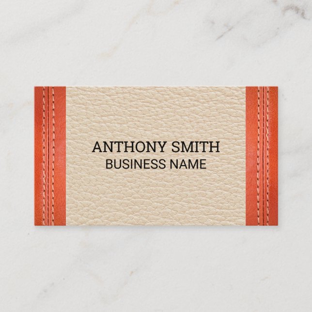 Orange Leather Stitched Leather Background Business Card (Front)
