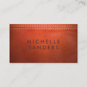 Orange Leather Texture Double Stitched Business Card