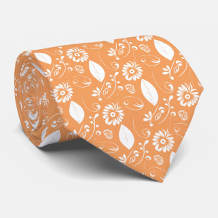 Orange Leaves and Floral Abstract Wedding Tie