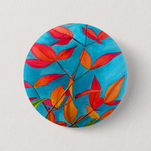 Orange leaves Autumn original watercolour art 6 Cm Round Badge