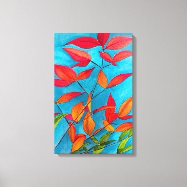 Orange leaves Autumn original watercolour art Canvas Print (Front)