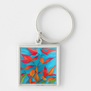Orange leaves Autumn original watercolour art Key Ring