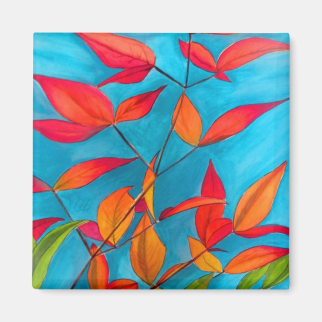Orange leaves Autumn original watercolour art Magnet (Front)