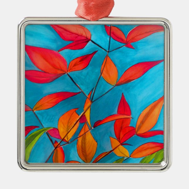 Orange leaves Autumn original watercolour art Metal Tree Decoration (Front)