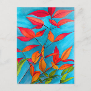 Orange leaves Autumn original watercolour art Postcard