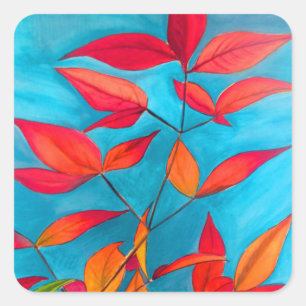 Orange leaves Autumn original watercolour art Square Sticker