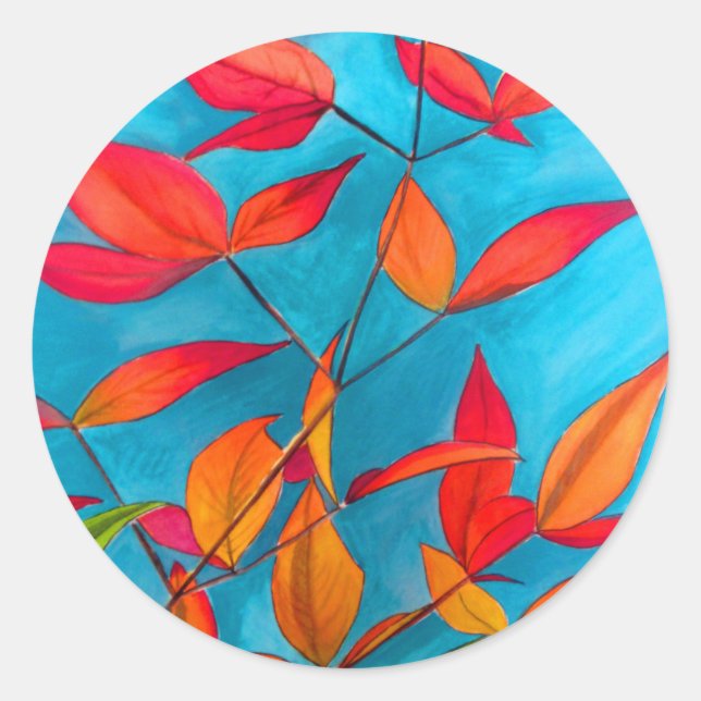 Orange leaves Autumn wedding  watercolour art Classic Round Sticker (Front)
