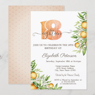 Orange Leaves Citrus 18th Birthday  Invitation