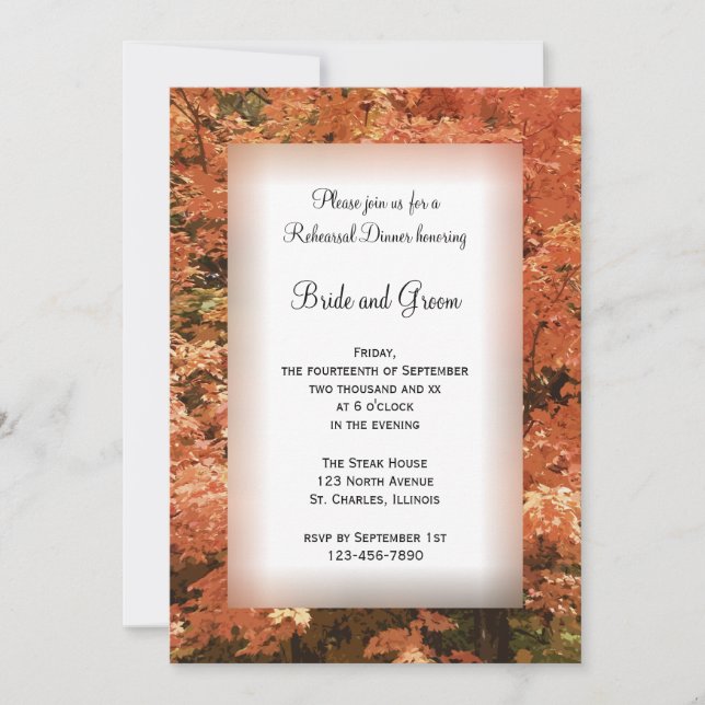 Orange Leaves Fall Wedding Rehearsal Dinner Invitation (Front)