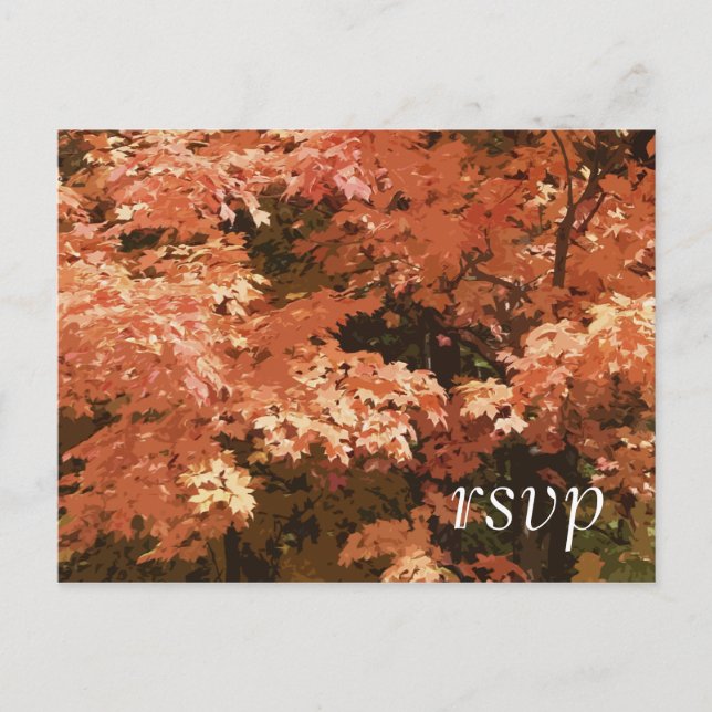 Orange Leaves Fall Wedding RSVP Response Invitation Postcard (Front)