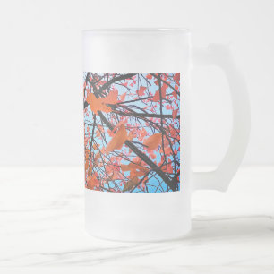 Orange leaves frosted glass beer mug