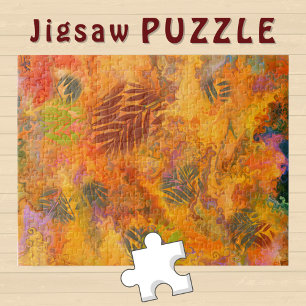 Orange Leaves Marbling Art Autumn Vibes - Jigsaw Puzzle